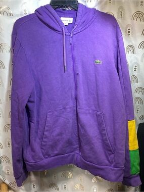Lacoste Purple Zip Hoodie with Color-Block Sleeve